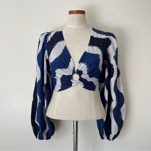 En Saison Blue White blouse top size XS preowned
